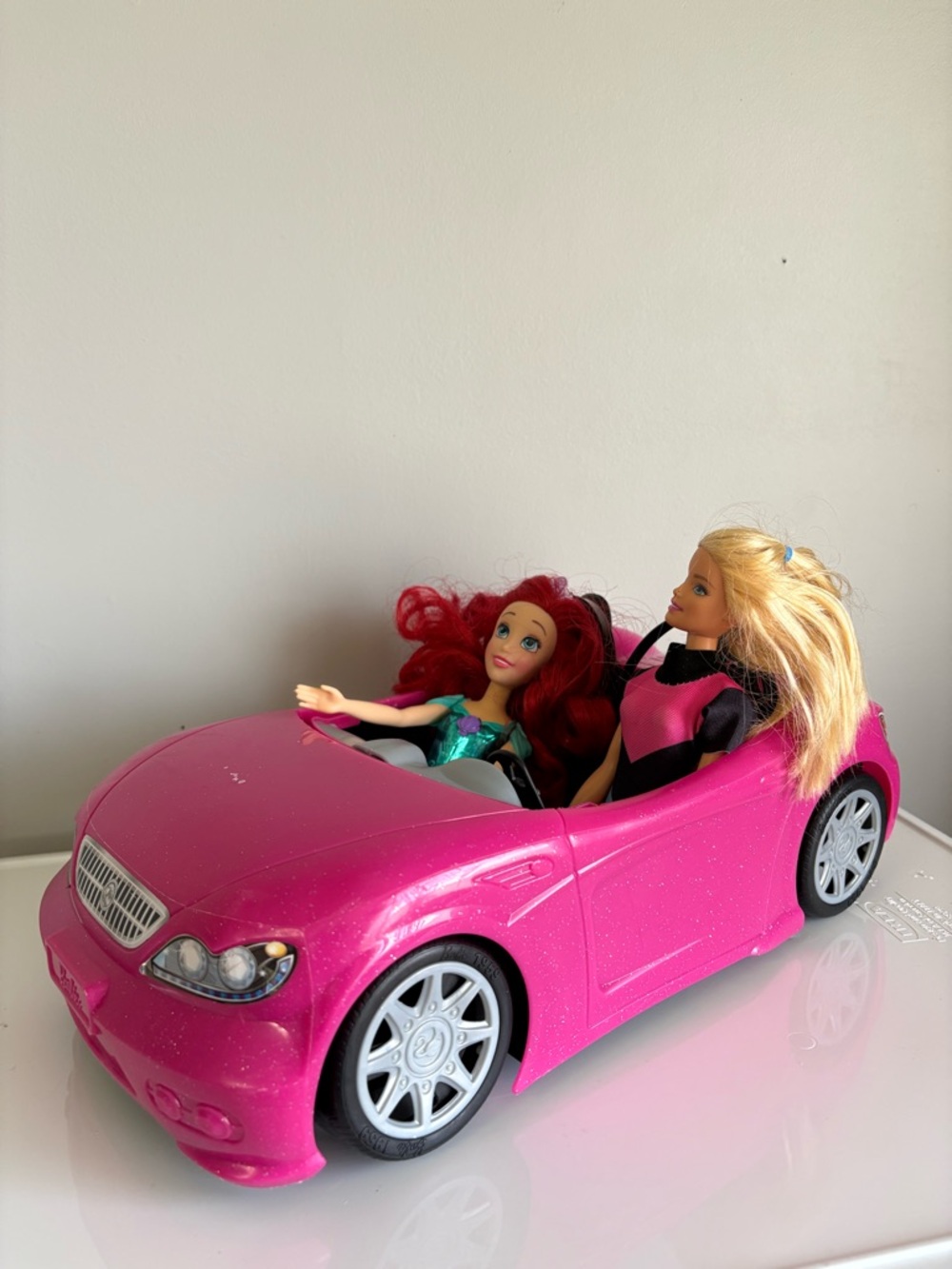 Barbie and Ariel Disney Pink Convertible Doll Car with Two Fashion Dolls